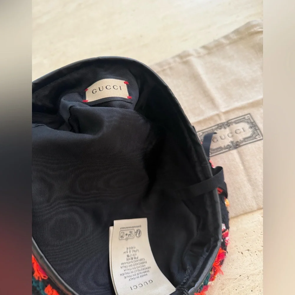 NWT GUCCI LAME BERET CAP Check Lame Sz S Multicolour Orange Tweed
